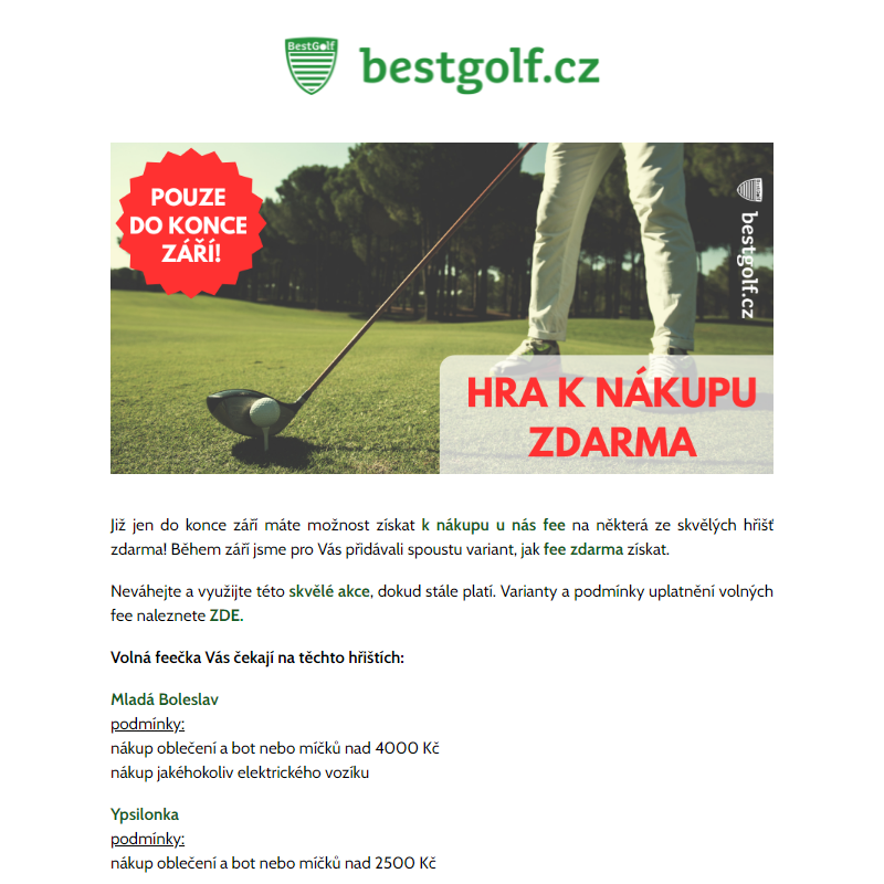 Nakupte a hrajte golf zadarmo.