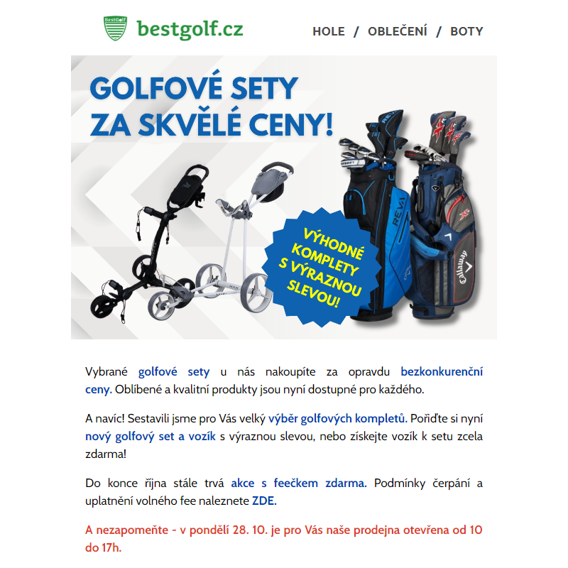 Výhodné golfové komplety s výraznou slevou.