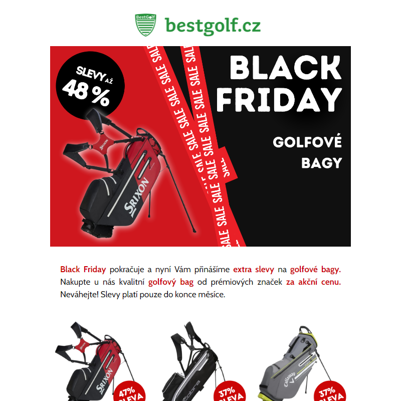 Black Friday pokračuje. Golfové bagy za bezkonkurenční ceny.