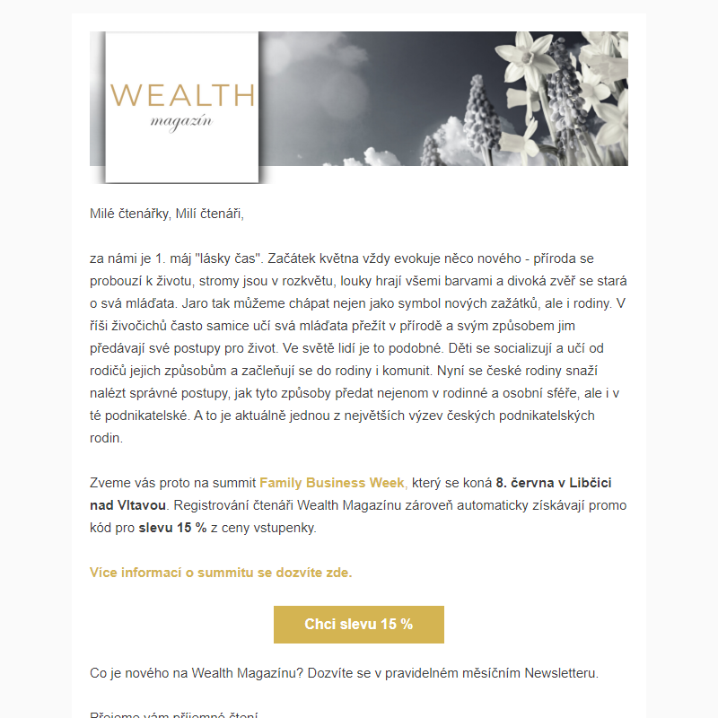 _ Wealth Magazín - News 1 / Květen 2023 + pozvánka na Family Business Week