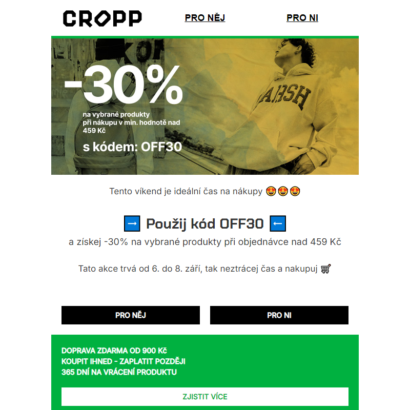 Hej hej, v Cropp je -30% na vybrané produkty _