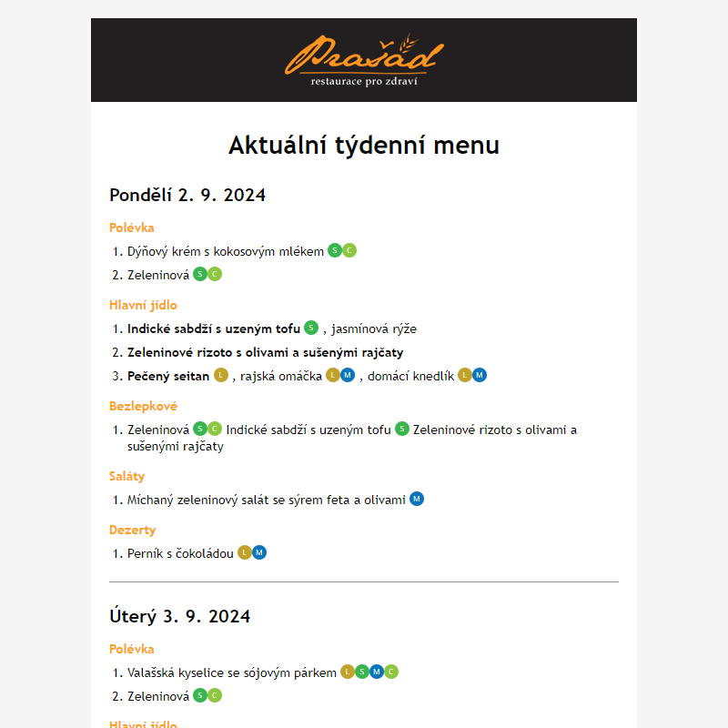 Týdenní jídelní lístek 2.9. - 8.9.2024