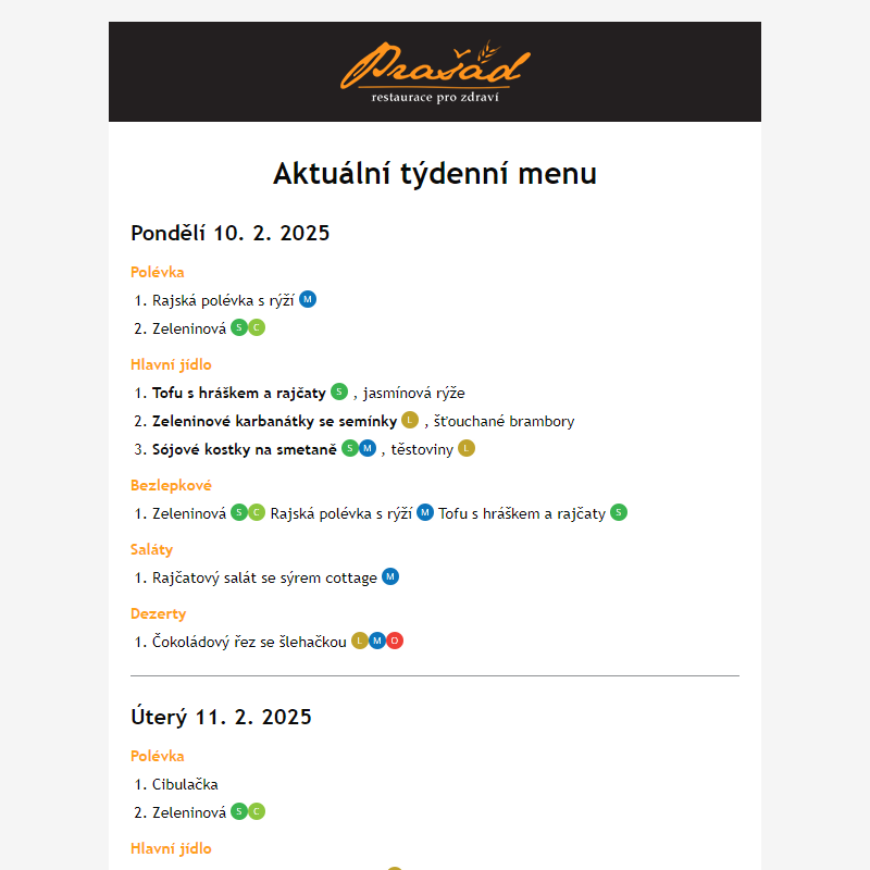 Týdenní jídelní lístek 10.2. - 16.2.2025