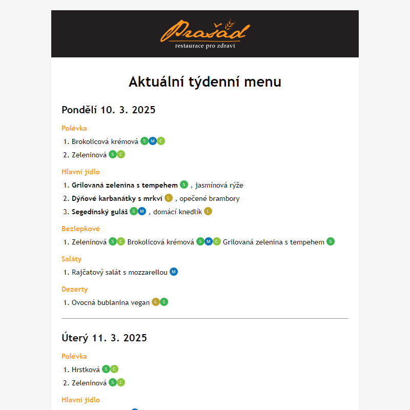 Týdenní jídelní lístek 10.3. - 16.3.2025