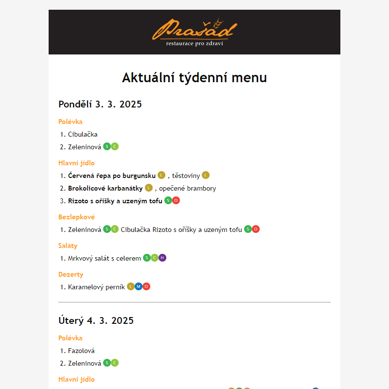 Týdenní jídelní lístek 3.3. - 9.3.2025