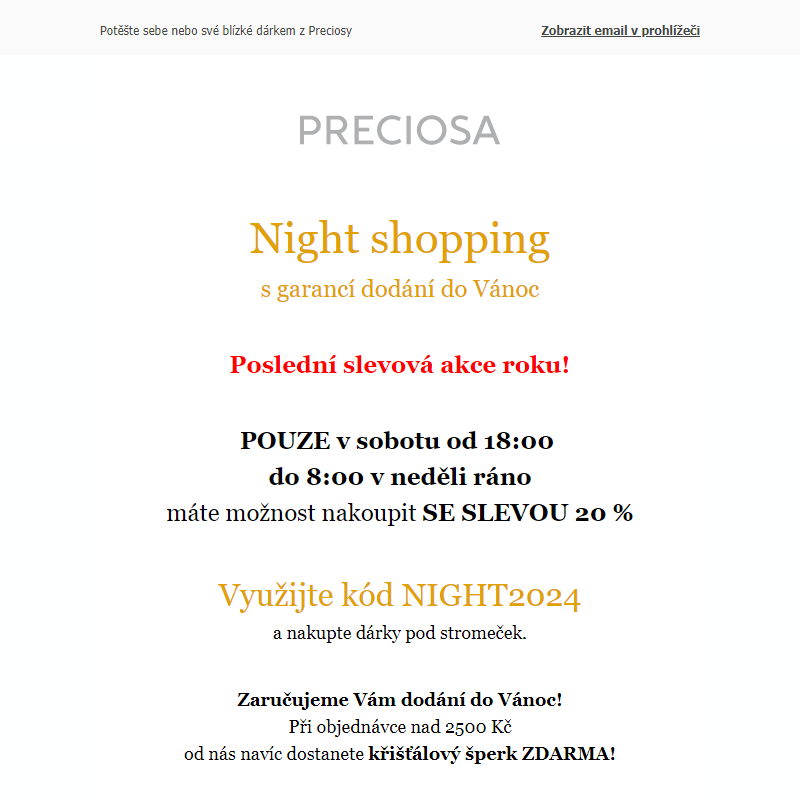 Night Shopping - SLEVA 20 % - poslední akce roku!