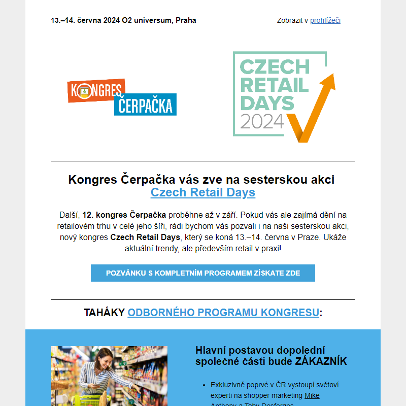 Zveme vás na sesterskou akci Czech Retail Days, která se koná už 13.–14. června