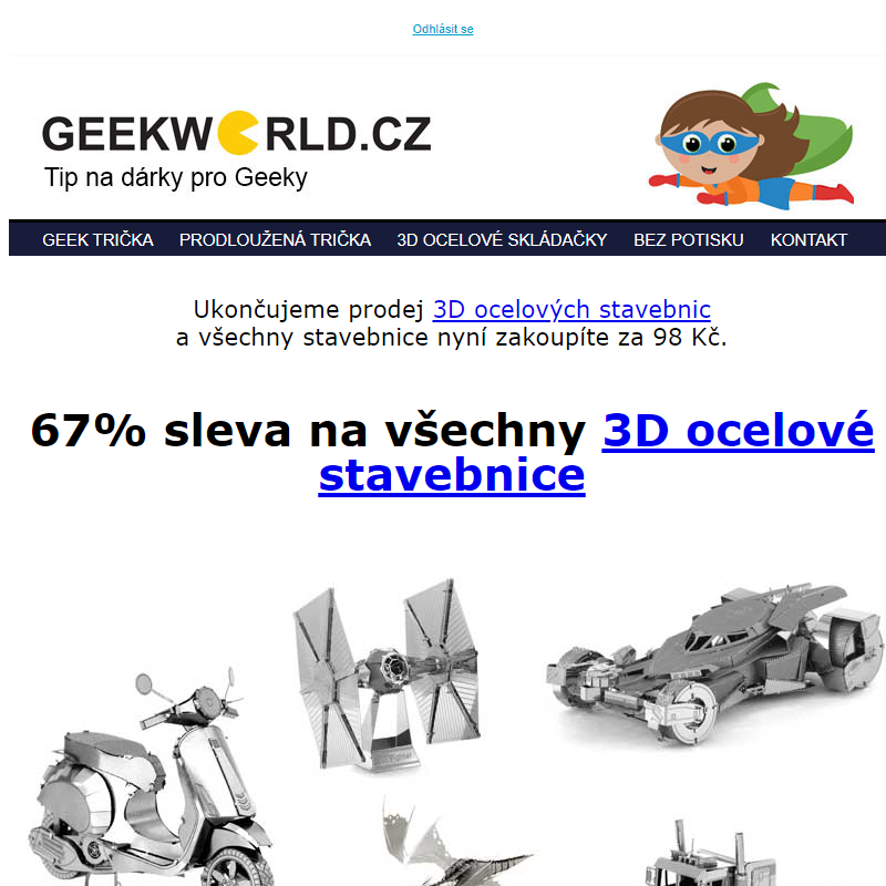 67% sleva na všechny 3D ocelové stavebnice