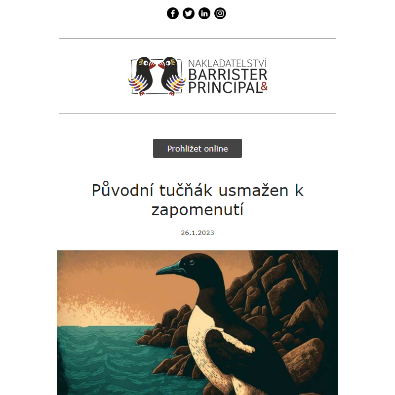 Původní tučňák usmažen k zapomenutí – knihoblog nakladatelství Barrister & Principal