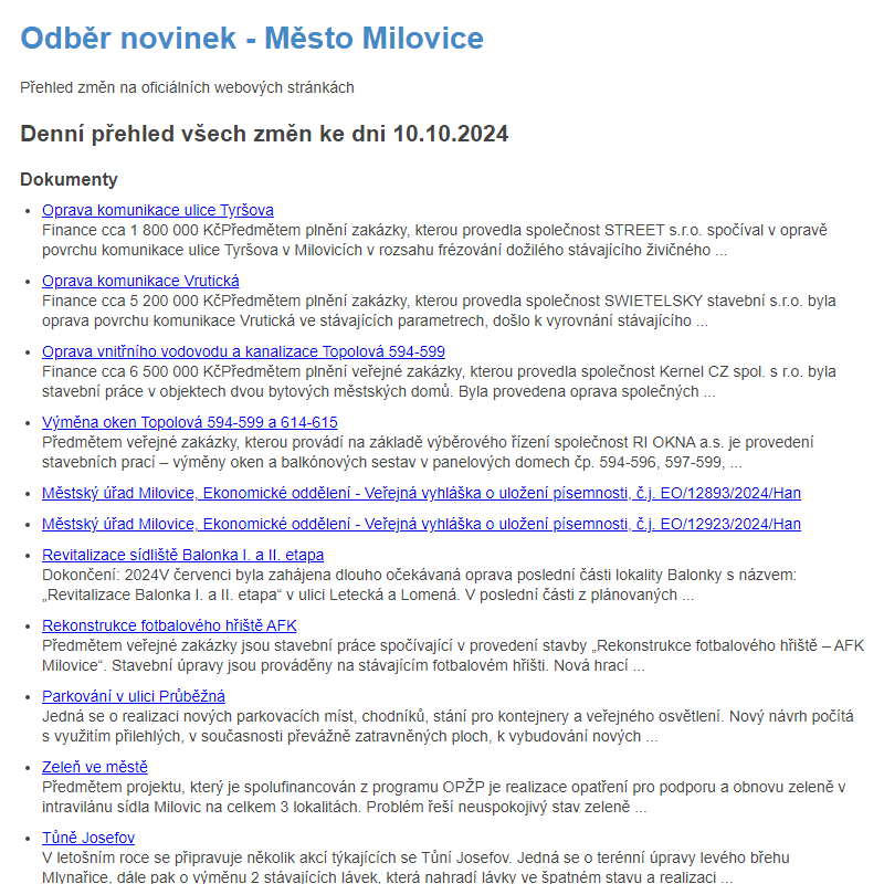 Odběr novinek ze dne 10.10.2024