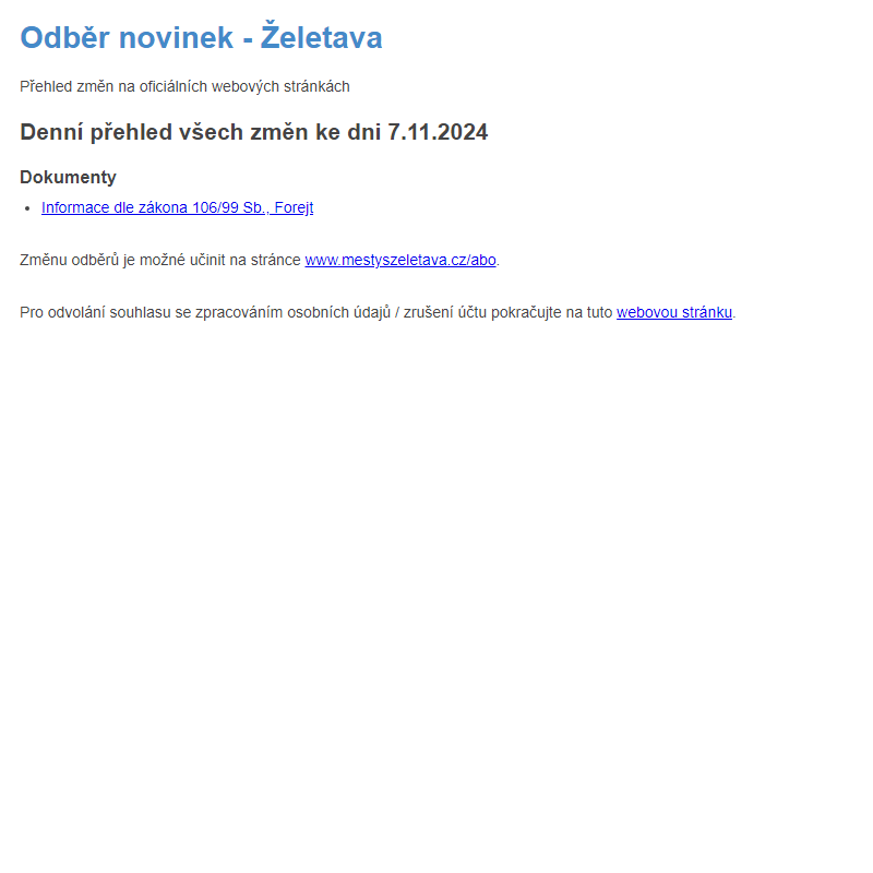 Odběr novinek ze dne 7.11.2024