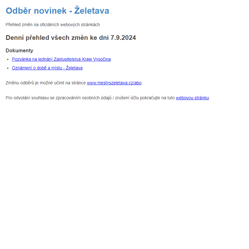 Odběr novinek ze dne 7.9.2024