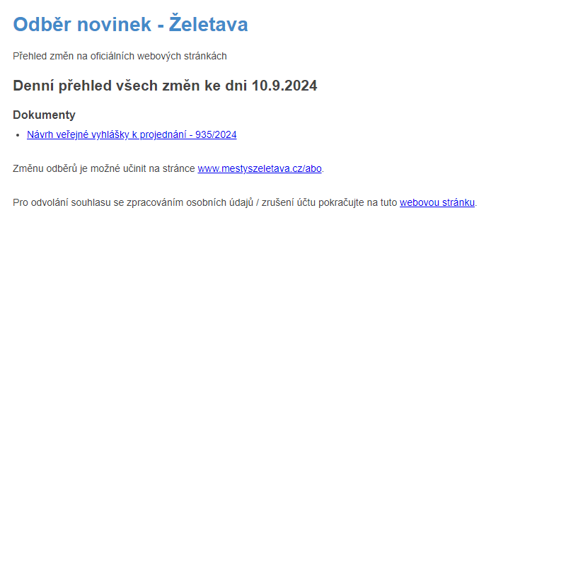 Odběr novinek ze dne 10.9.2024