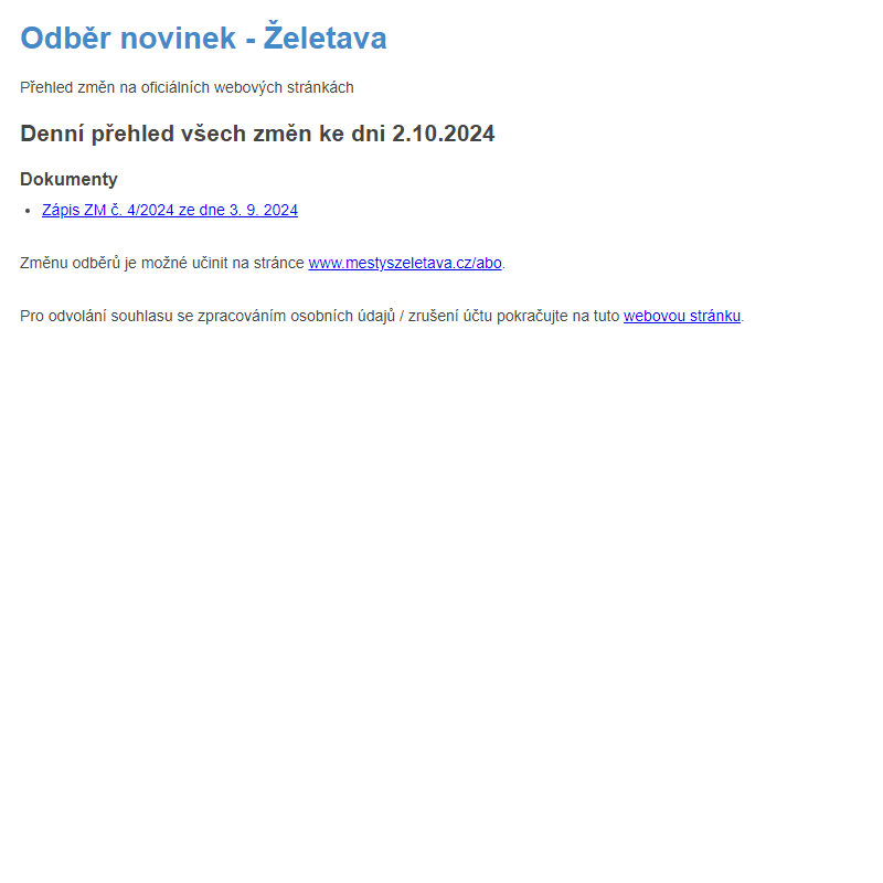 Odběr novinek ze dne 2.10.2024