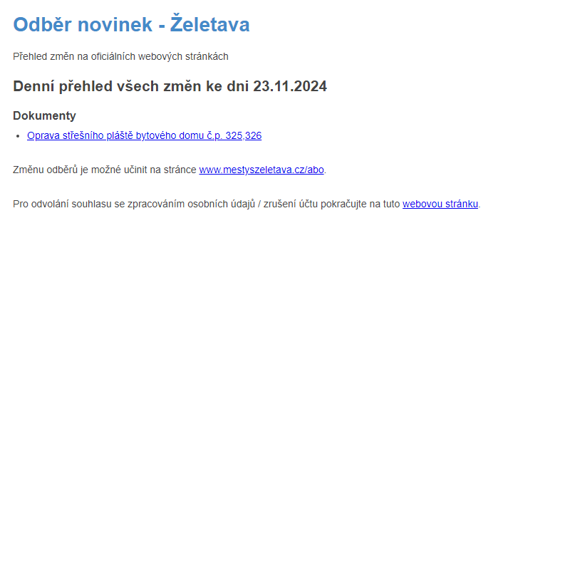 Odběr novinek ze dne 23.11.2024