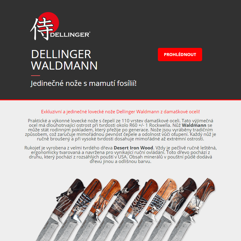 _ Damaškové lovecké nože Dellinger Waldmann - každý kus je jedinečný! _