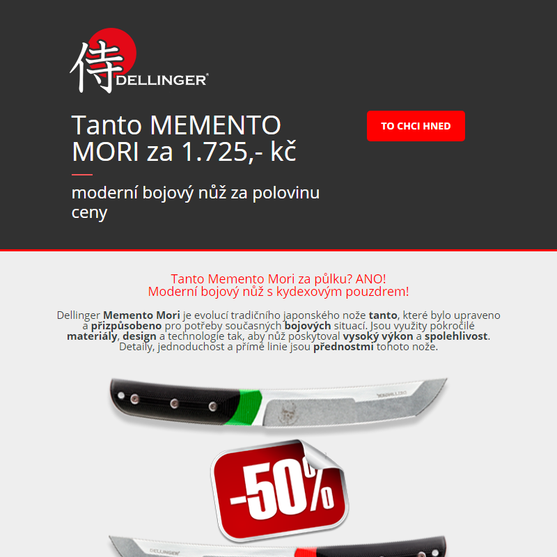 Sleva 50% - Dellinger Tanto Memento Mori za polovinu!