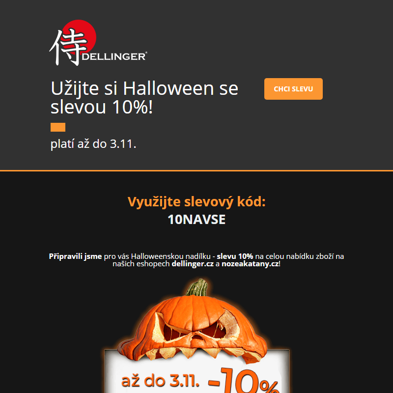 _ Halloween se slevou 10% na vše - užijte si vykrajování dýní s Dellinger! _