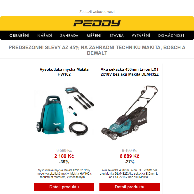 Předsezónní slevy až 45% na zahradní techniku Makita, Bosch a DeWALT