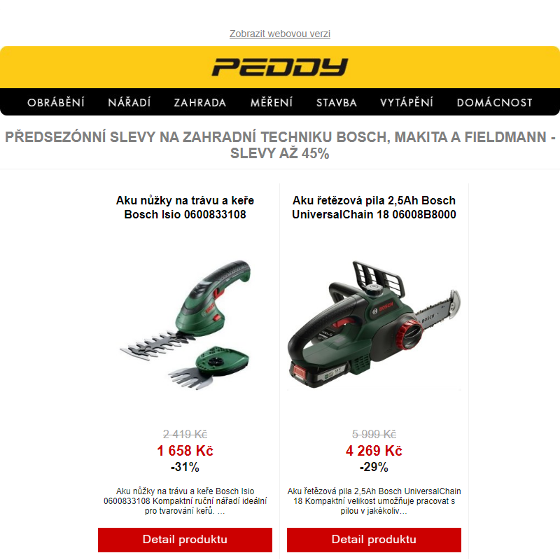 Předsezónní slevy na zahradní techniku Bosch, Makita a Fieldmann - Slevy až 45%