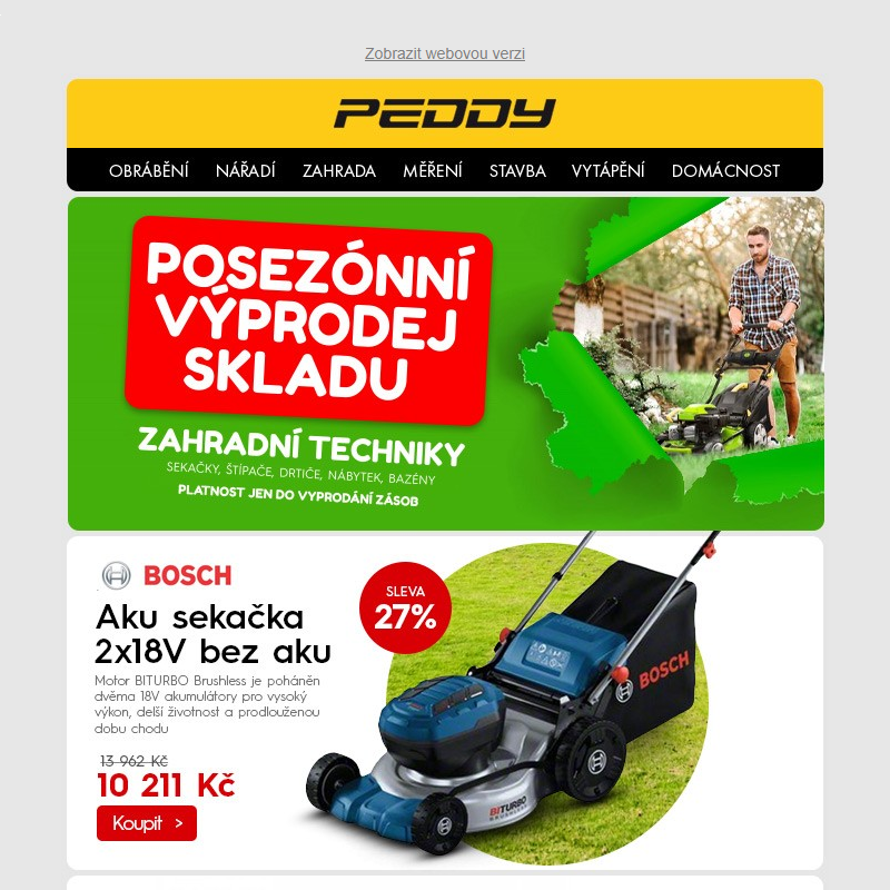 Posezónní výprodej skladu zahradní techniky > Sekačky, štípače, drtiče, nábytek, bazény > Platnost jen do vyprodání zásob