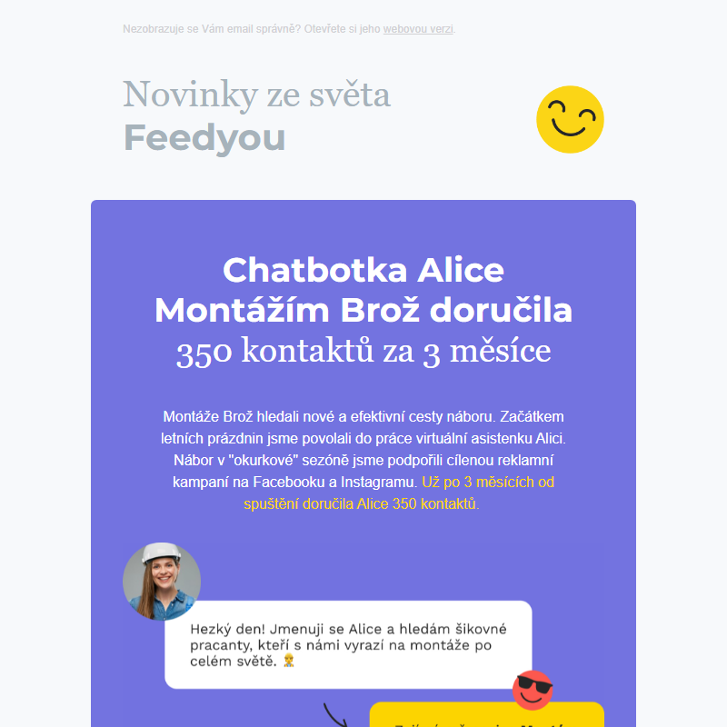 _ Chatbotka přinesla 350 kontaktů za 3 měsíce | Novinky z Feedyou