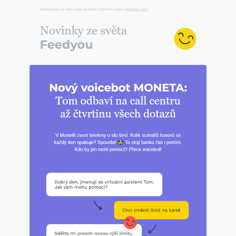 _ Voicebot MONETA odbaví čtvrtinu dotazů | Novinky z Feedyou