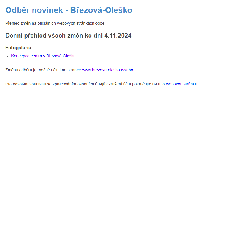 Březová-Oleško: Odběr novinek ze dne 4.11.2024