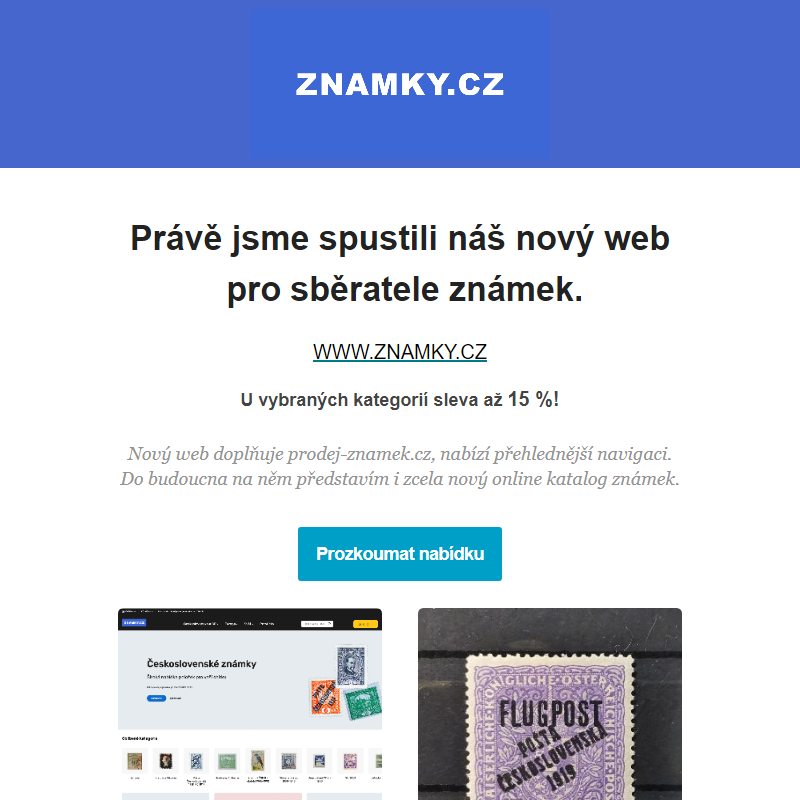 Připravili jsme pro Vás nový web www.znamky.cz!