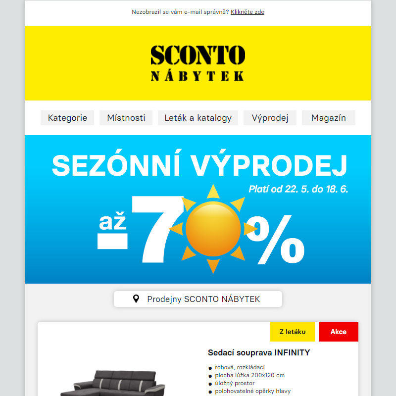 __Nový leták SCONTO: Výprodej až 70% na nábytek a 50% na kuchyně.