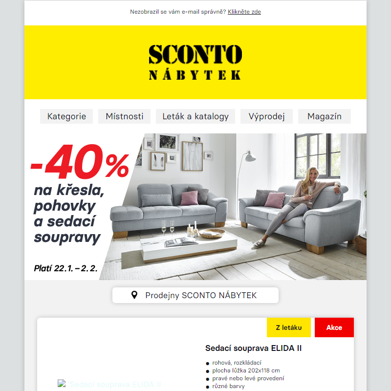 __Nový leták SCONTO: -40% na sedací soupravy, pohovky a křesla.