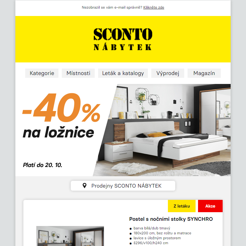 __Nový leták SCONTO: 40% sleva na ložnice.