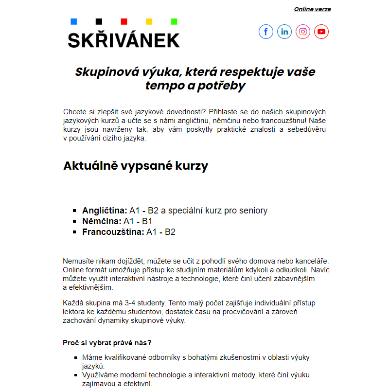 Objevte kouzlo skupinové výuky s individuálním přístupem!