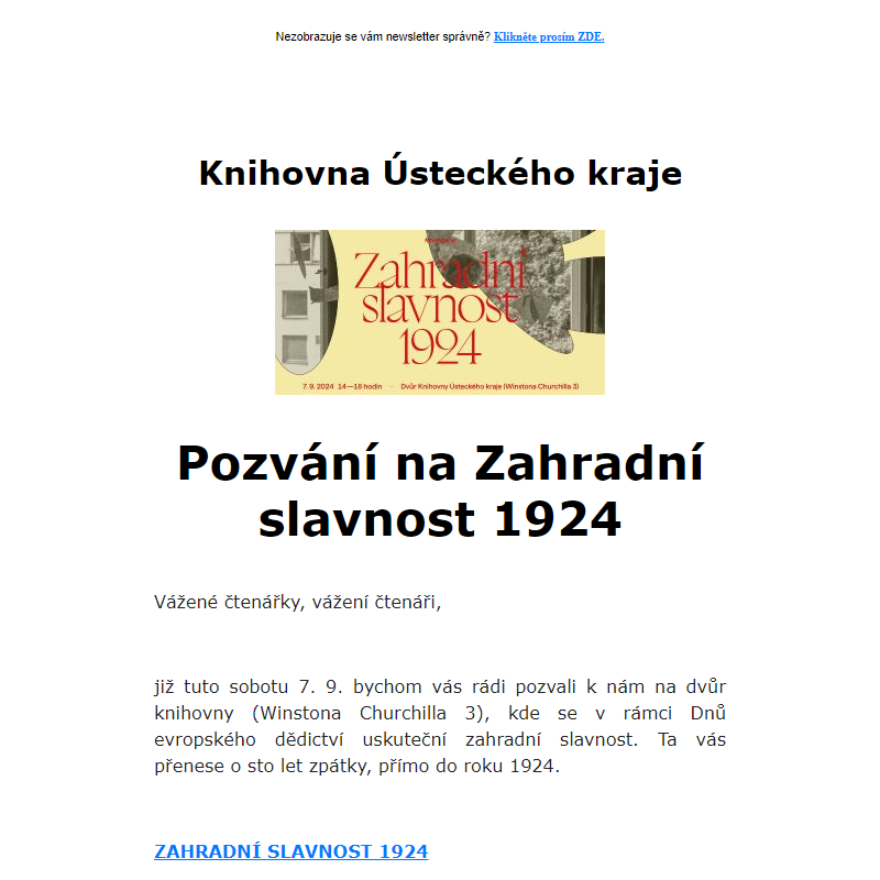 Pozvání na Zahradní slavnost 1924