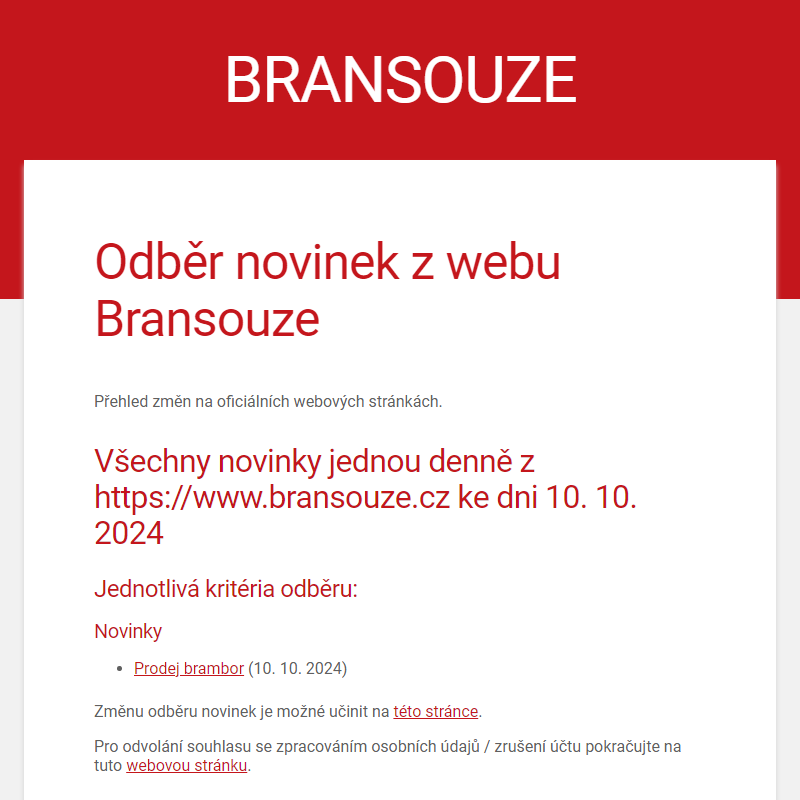 Odběr novinek z webu Bransouze