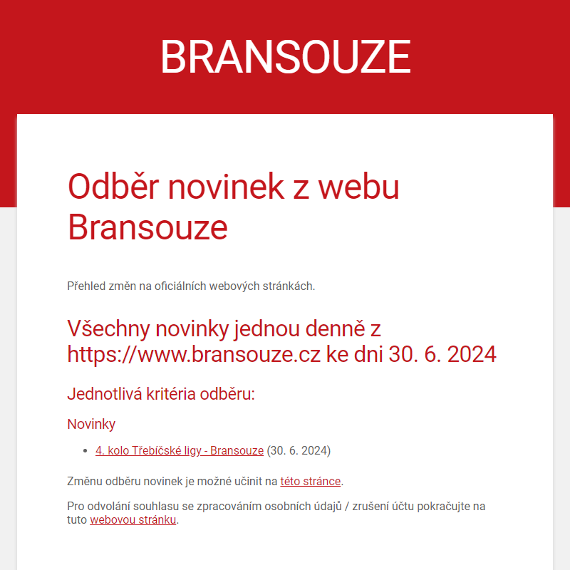 Odběr novinek z webu Bransouze