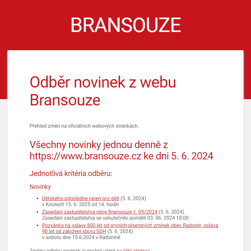 Odběr novinek z webu Bransouze