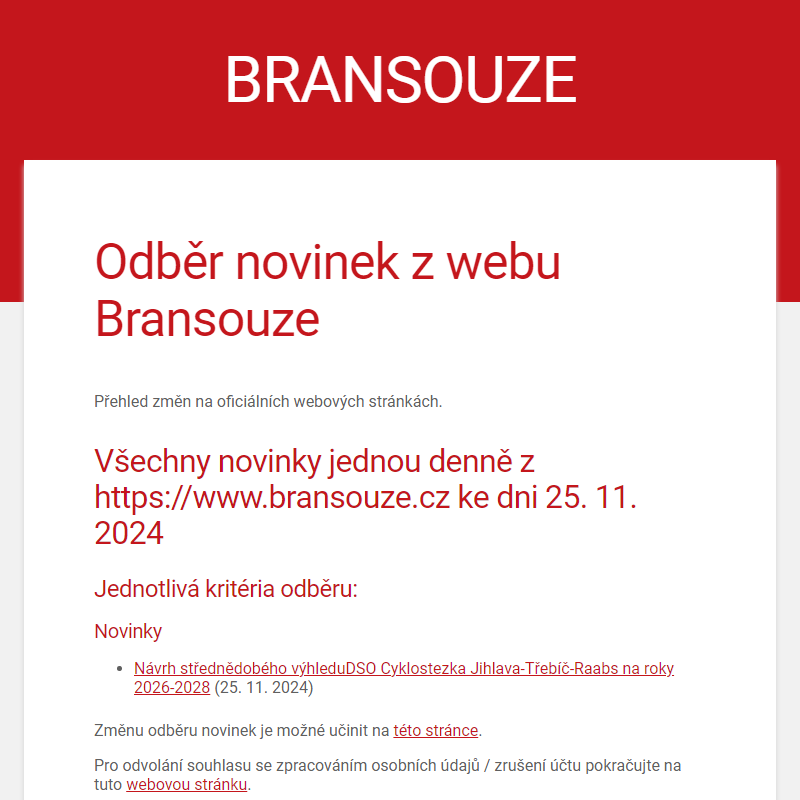 Odběr novinek z webu Bransouze