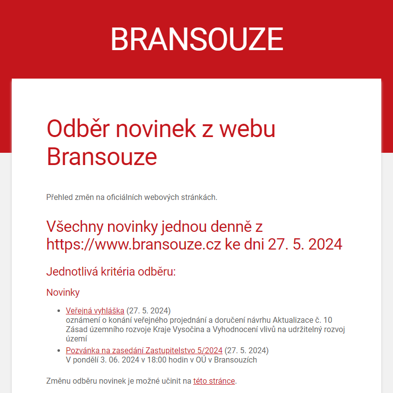 Odběr novinek z webu Bransouze