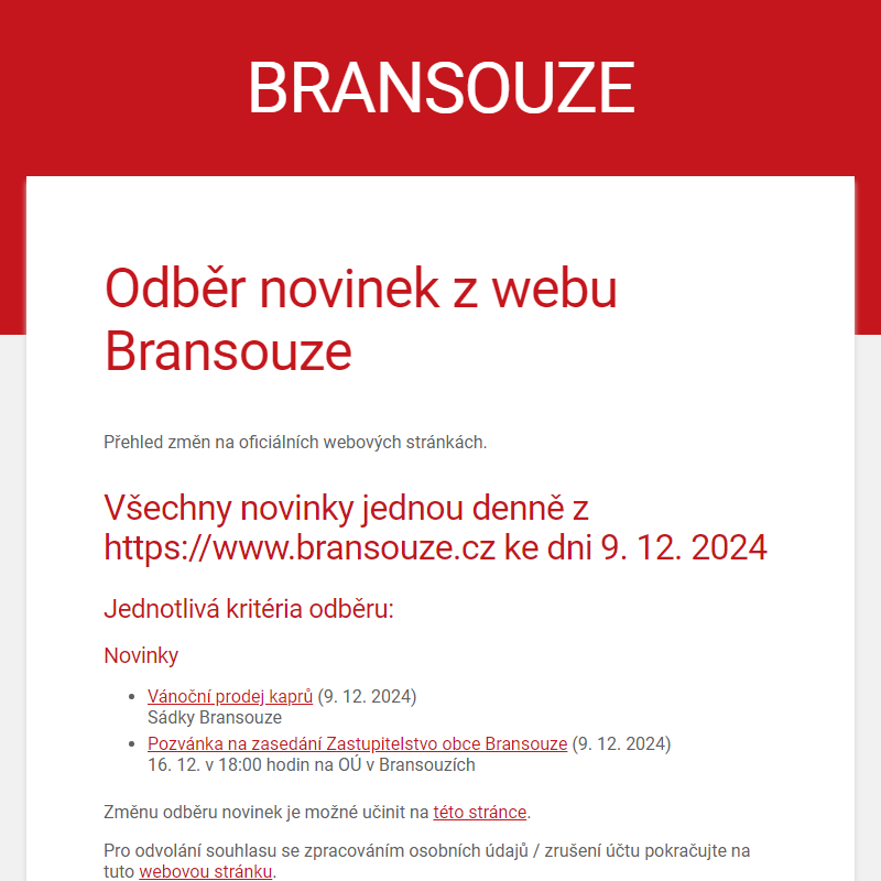 Odběr novinek z webu Bransouze