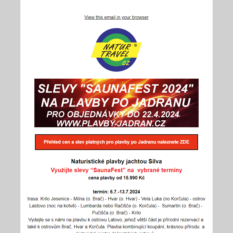 Pozvánka na SaunaFest 2024 - Novinka v Terme Banovci - Slevy na plavby po Jadranu
