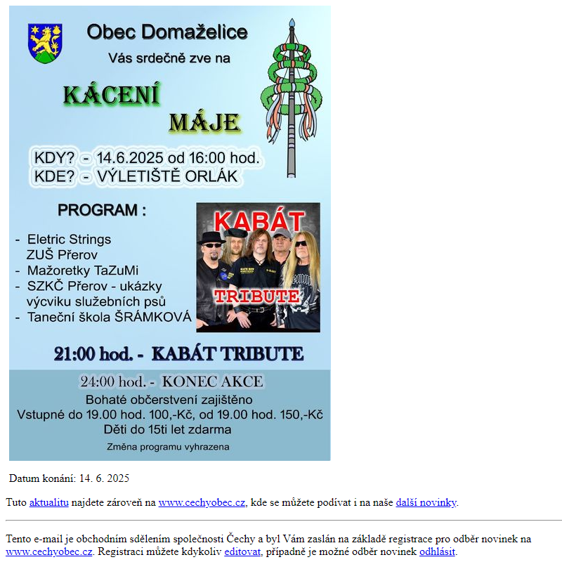 Domaželice - Kácení máje