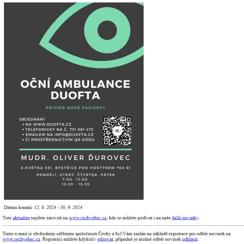 Oční ambulance DUOFTA - příjem nových pacientů