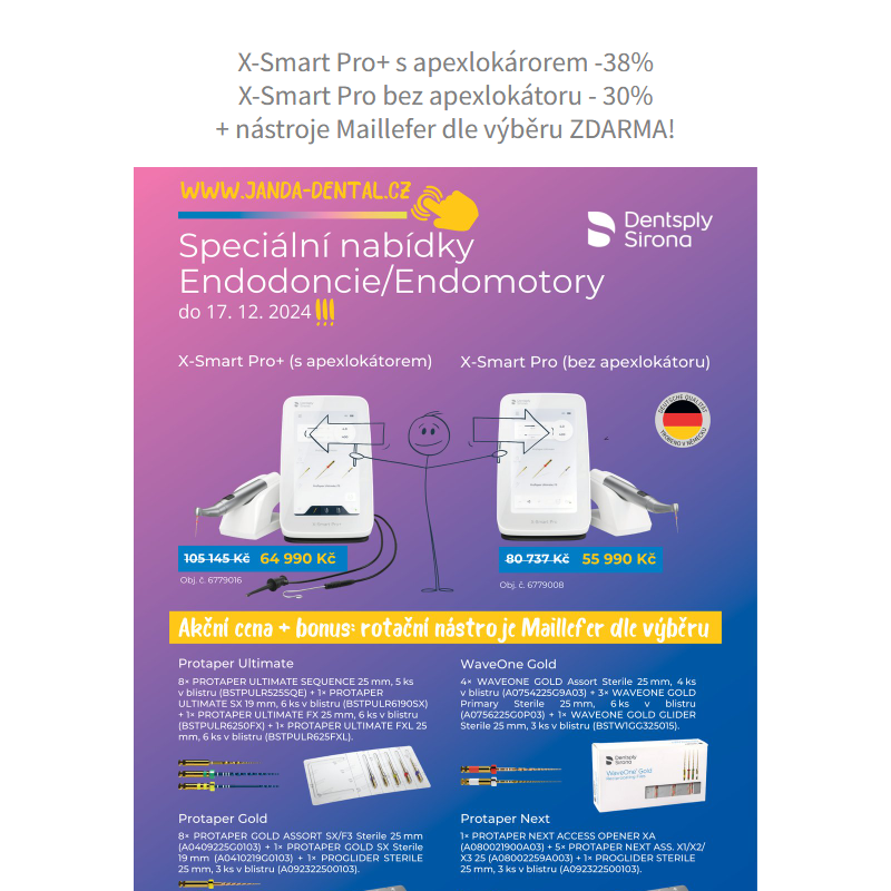  _ TIP pro Vás - Endomotory DENTSPLY SIRONA X-Smart Pro+ nebo X-Smart Pro se slevou až 38% a nástroje ZDARMA..!