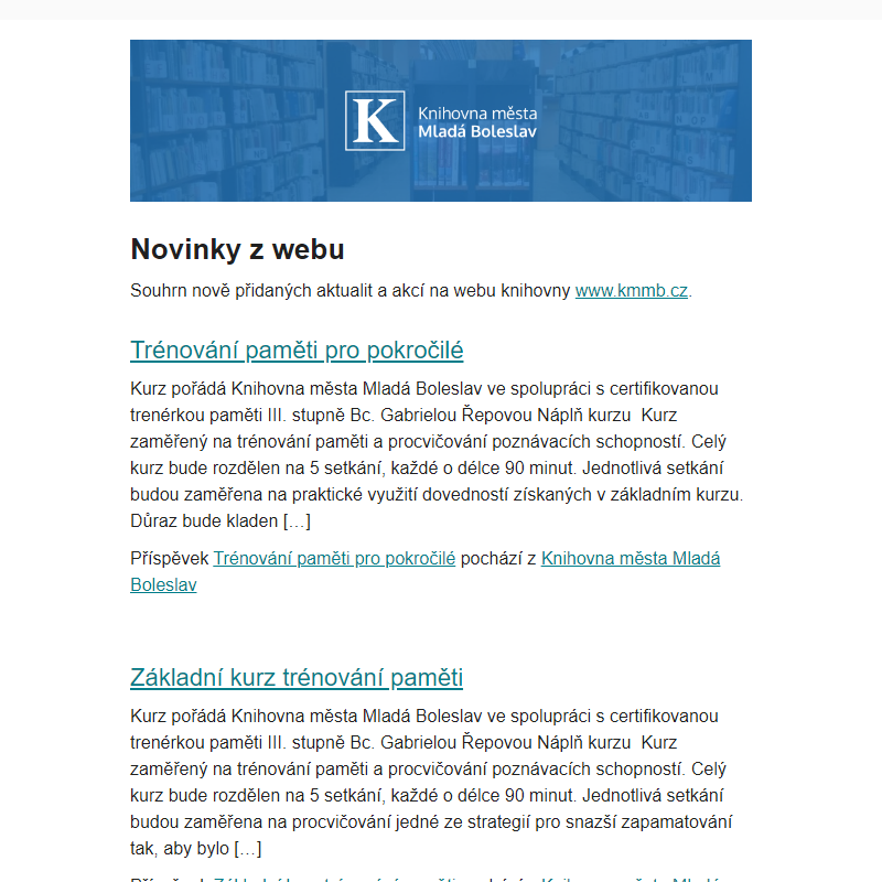 Novinky z webu  Knihovna města Mladá Boleslav z 08/15/2023