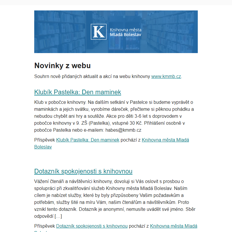 Novinky z webu  Knihovna města Mladá Boleslav z 04/09/2024