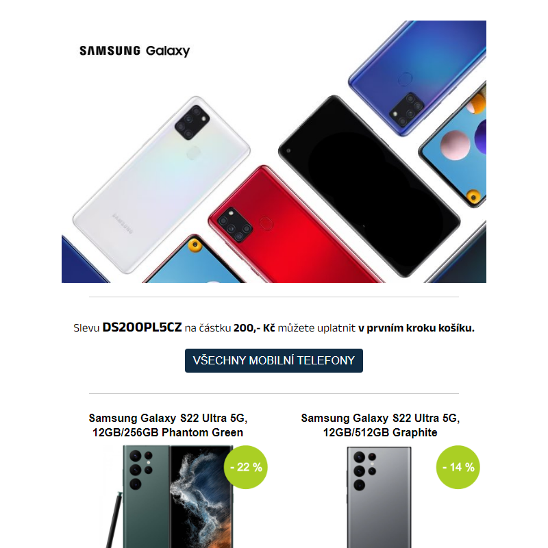 Mobilní telefony Samsung Galaxy v AKCI __