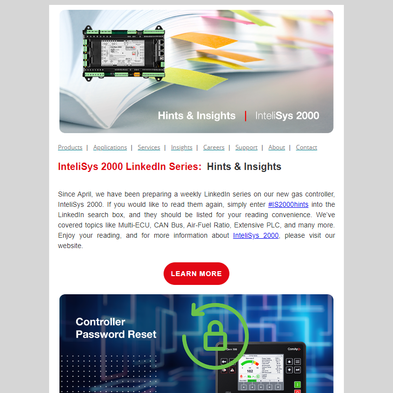 InteliSys 2000 LinkedIn Series, Controller Password Reset and More