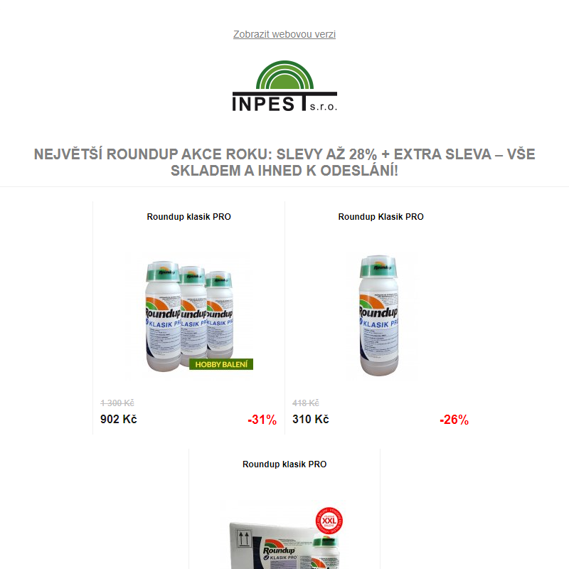 Největší Roundup akce roku: Slevy až 28% + EXTRA sleva – Vše skladem a ihned k odeslání!