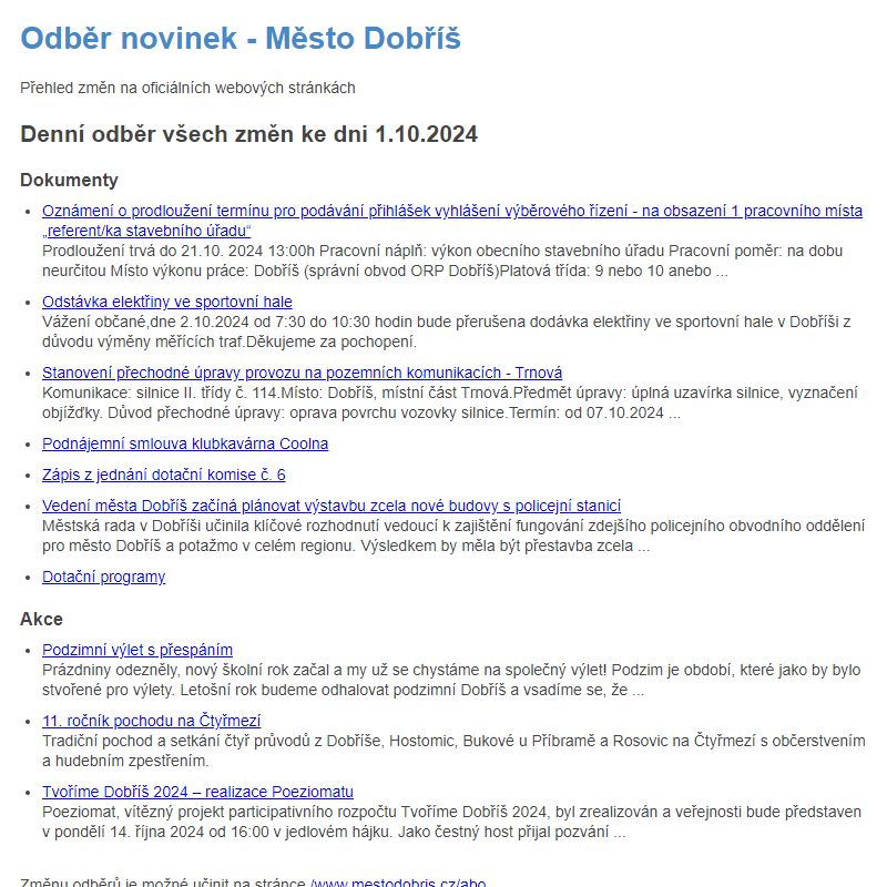 Odběr novinek ze dne 1.10.2024